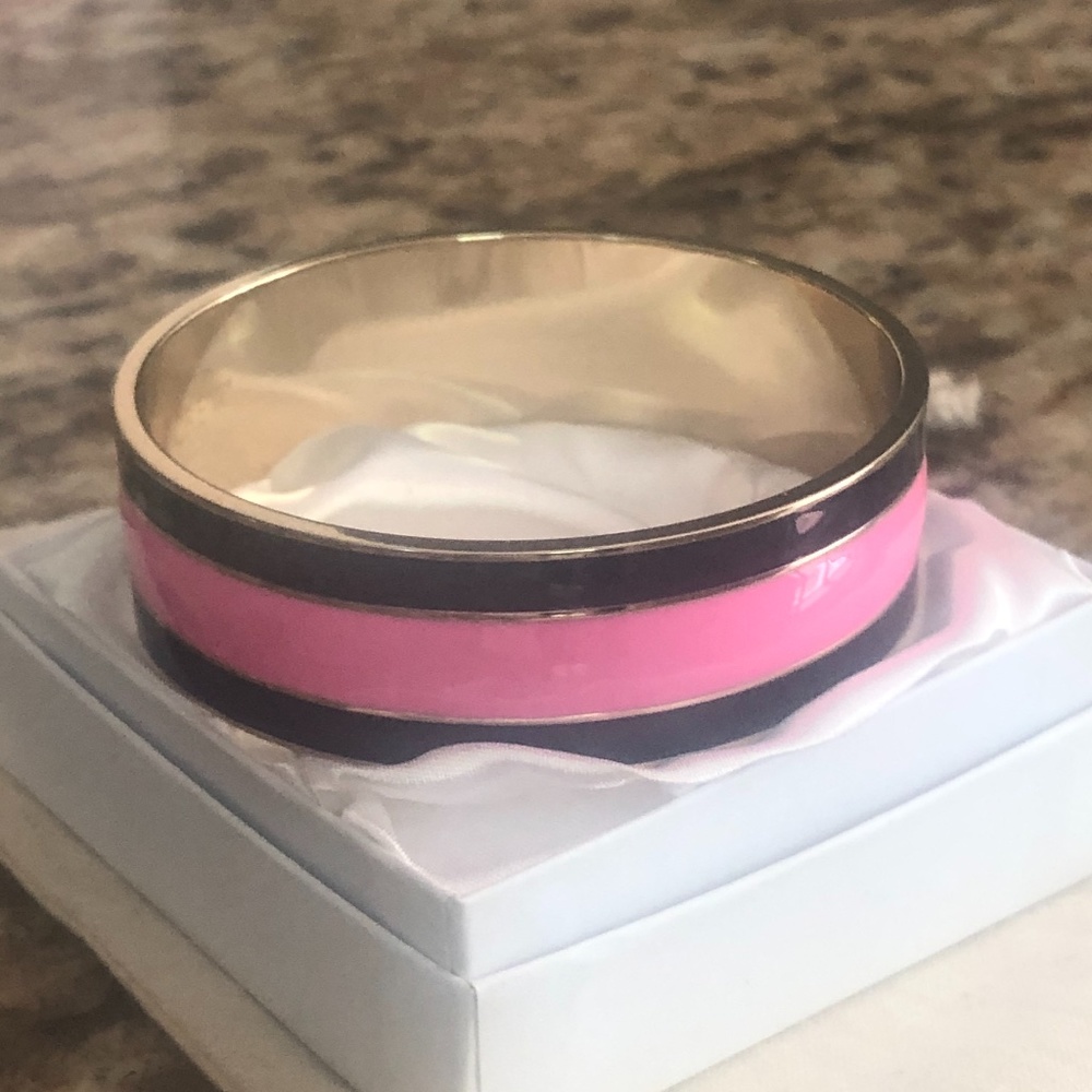 Pink, Navy, and Gold Striped Enamel Bracelet